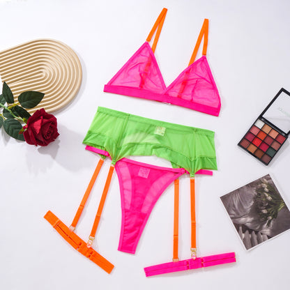 Mesh Contrast Color Triangle Cup Sexy Bodybuilding Underwear