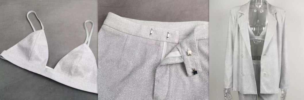 Glitter Suit Jacket Underwear Straight Leg Pants Suit