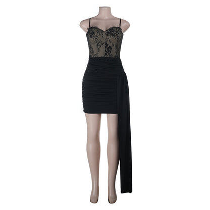 Lace-strapped Bandeau-style Mini Party Dress With Patchwork Details