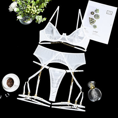 Metal Chain Straps Tulle See-through Slim Fit Underwear