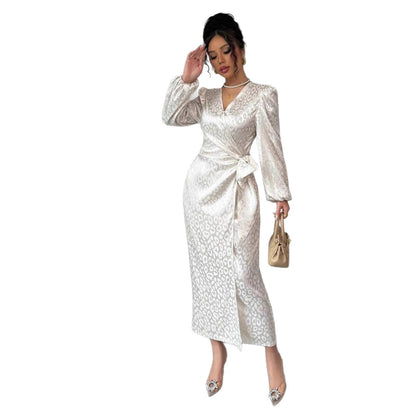 Long-sleeve Dress Leopard-print Jacquard Dress