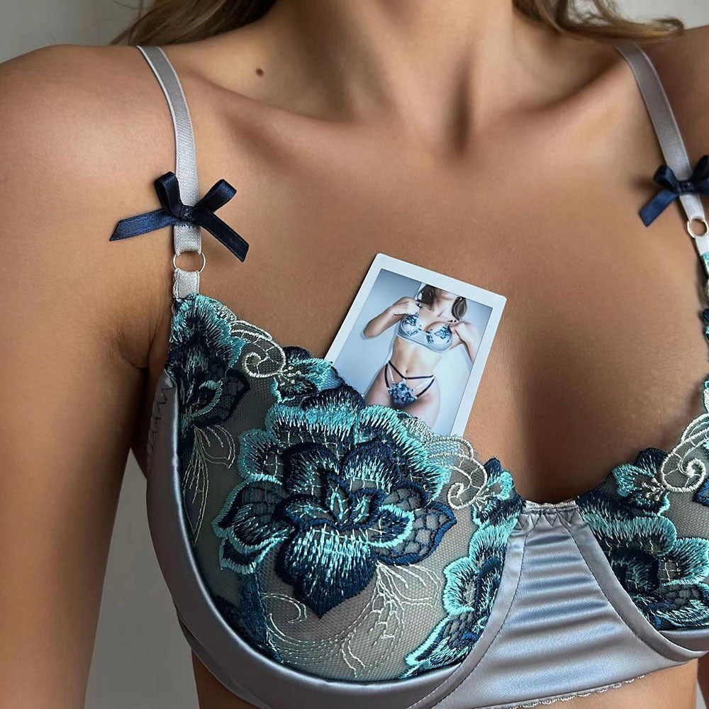 Underwear Push Up Embroidered Contrast Color Three-point Style