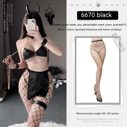 Drag Chain Split Suit Rivet Matte Bra Underwear