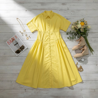 Loose Womens Casual Short-Sleeve Button-Down Dress For Women