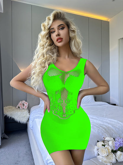 Underwear Jacquard Mesh Hip Skirt One-piece Hollow Out See-through Suit