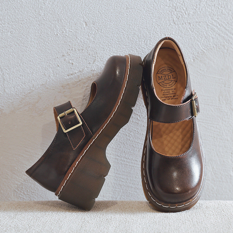 Women's Fashion Retro Buckle Mary Shoes