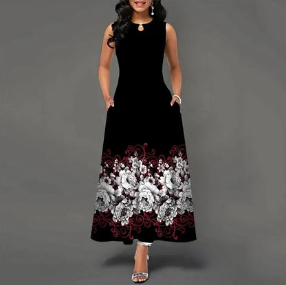 Womens Printed Crew-Neck Sleeveless Tank Dress