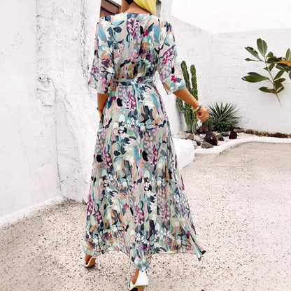 Elegant Chic Printed Lace-up Split Dress