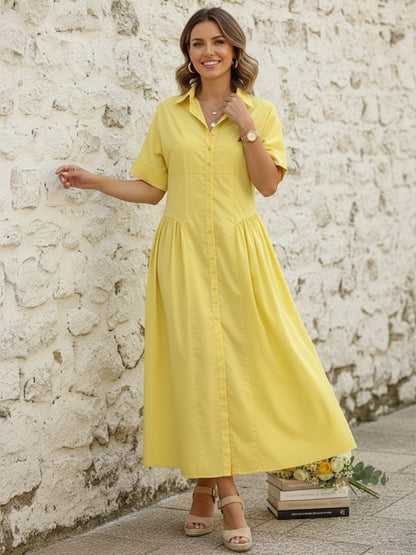 Loose Womens Casual Short-Sleeve Button-Down Dress For Women