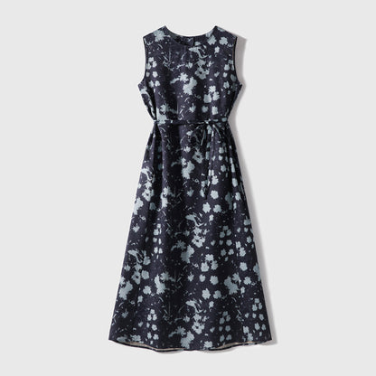 Printed Waist-Cinching Sleeveless Dress For Women