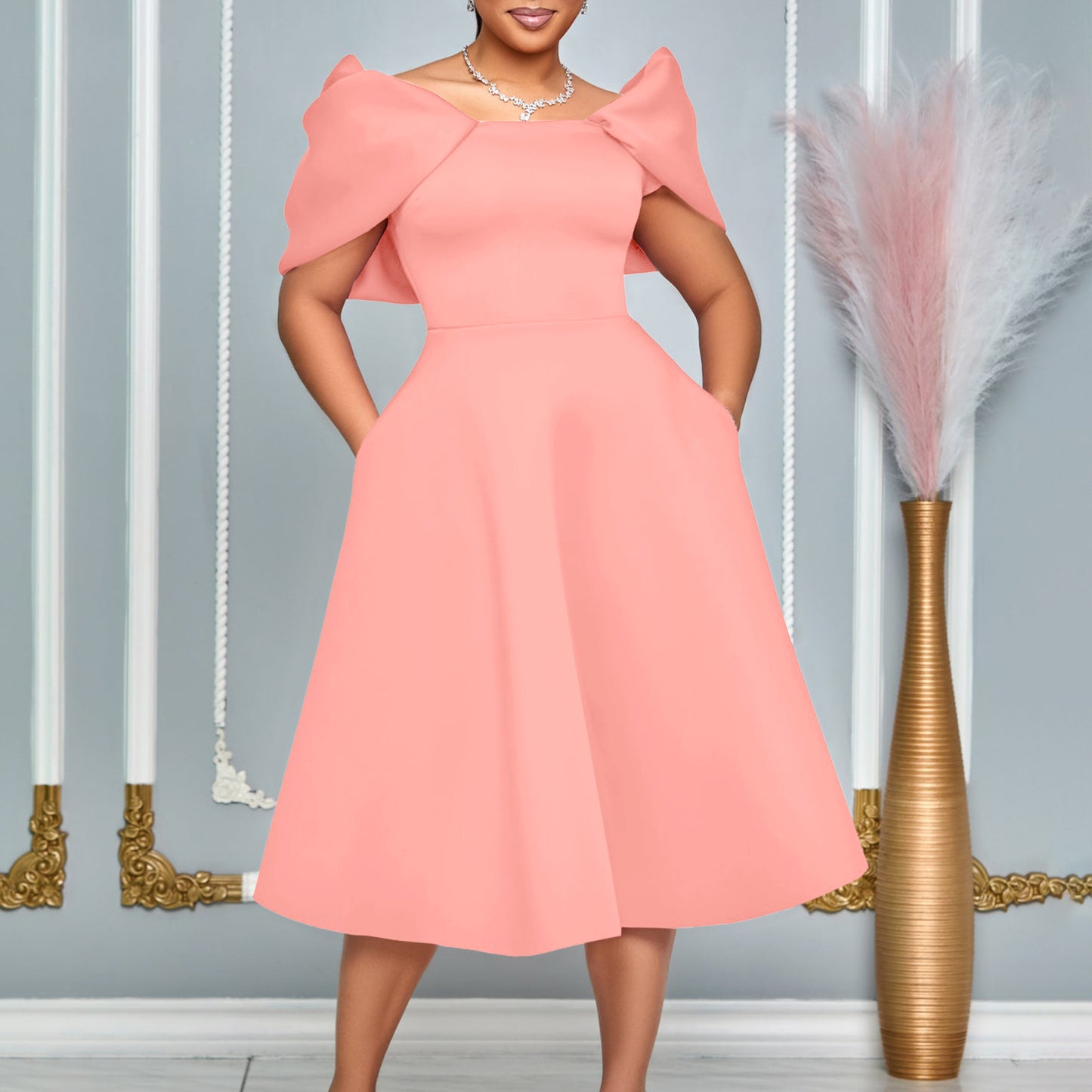 Womens Solid-Color Casual Chic Dress