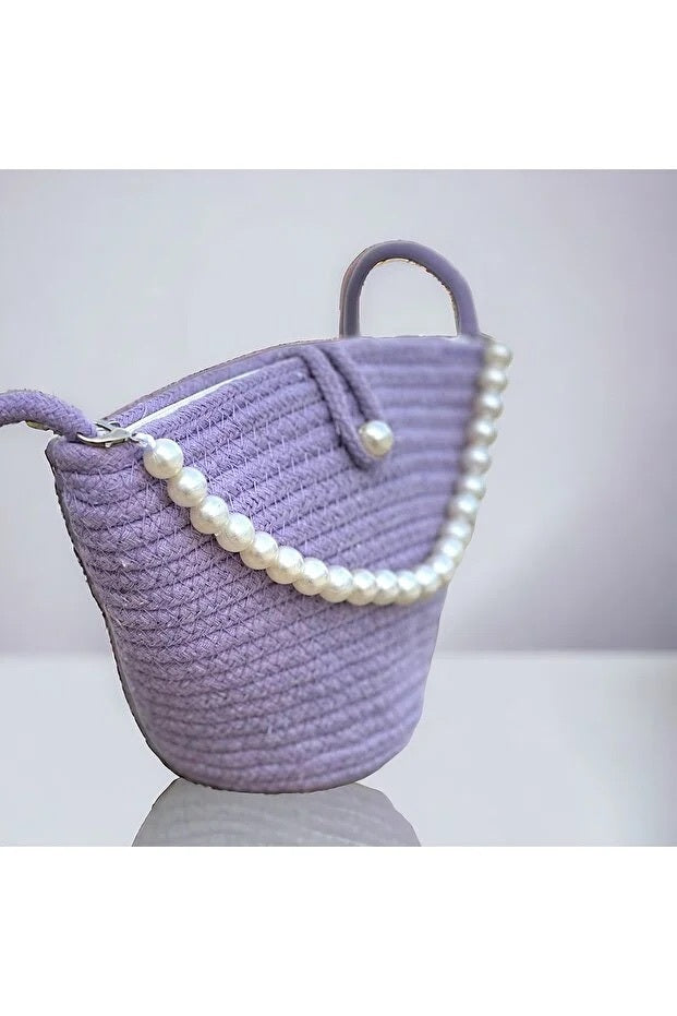 Women Lilac Pearl Design Shoulder Bag
