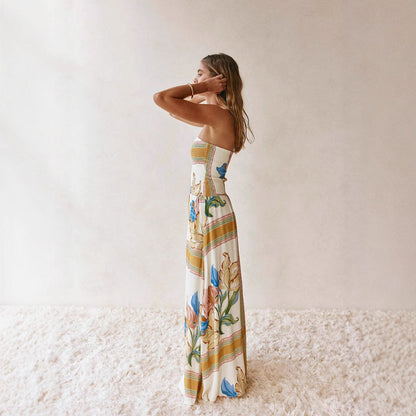 Fashion Loose Linen Sleeveless Tube Top Vacation Style Dress
