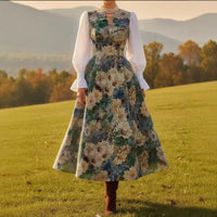 Retro Casual V-Neck Printed Long-Sleeve Womens Dress
