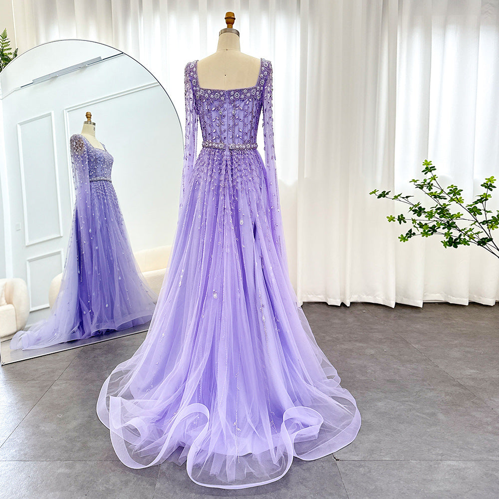 Womens Sparkly Long-Sleeve Zipper Evening Dress