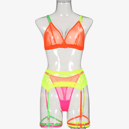 Mesh Contrast Color Triangle Cup Sexy Bodybuilding Underwear