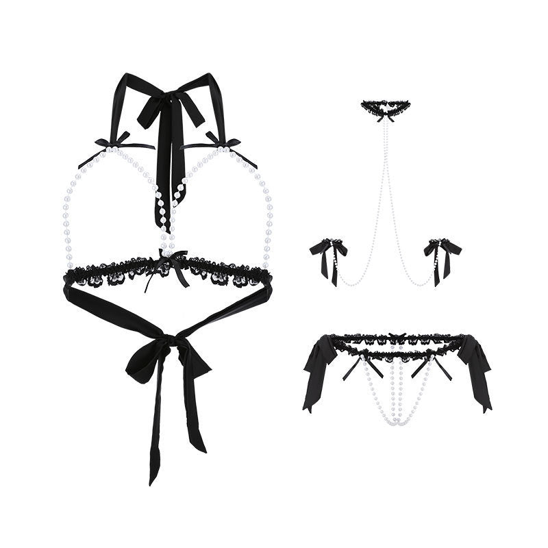 European And American Style Sexy Underwear Women's Sexy Three-point Hollow Pearl