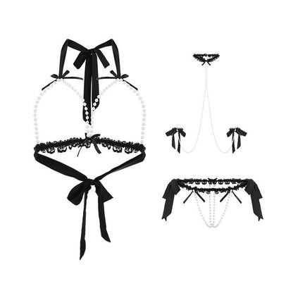 European And American Style Sexy Underwear Women's Sexy Three-point Hollow Pearl
