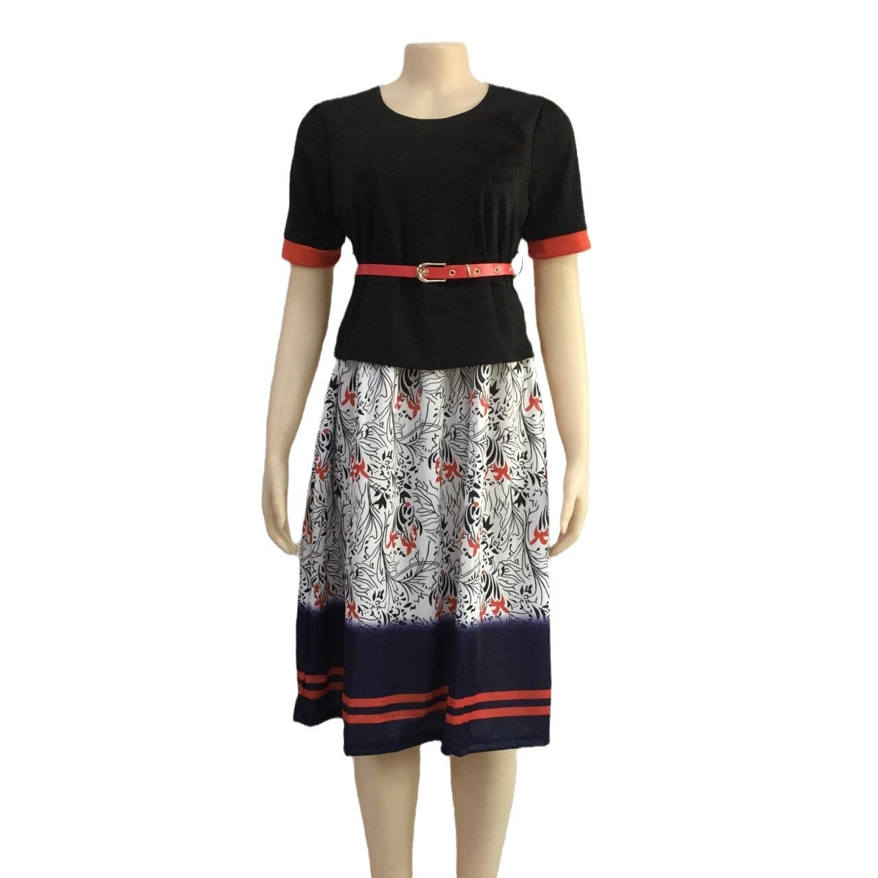 Fashionable Womens A-Line Dress With A Round Neck And Bold Print