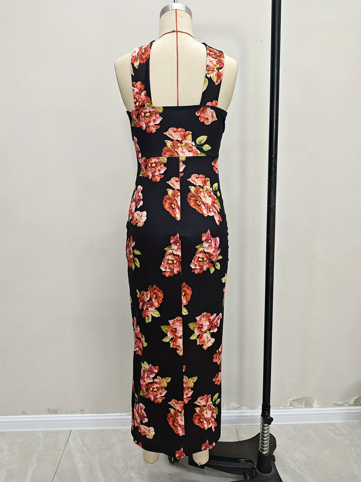 Slanted Shoulder Printed Bag Hip High Slit Dress