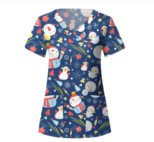 Christmas Women's Short-sleeved V-neck Protective Clothing Nursing Gown Top