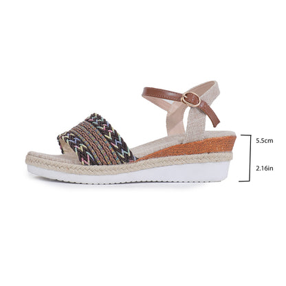 Ethnic Style One Strap Sandals Platform Wedge Buckle Plus Size