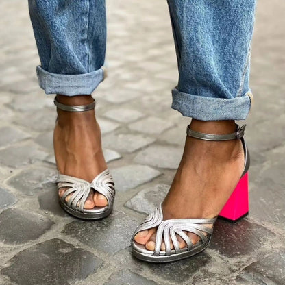 Women's High Heel Fashion Peep Toe Buckle Sandals