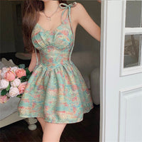 Retro Oil Painting Style Printed Camisole Bodycon Dress