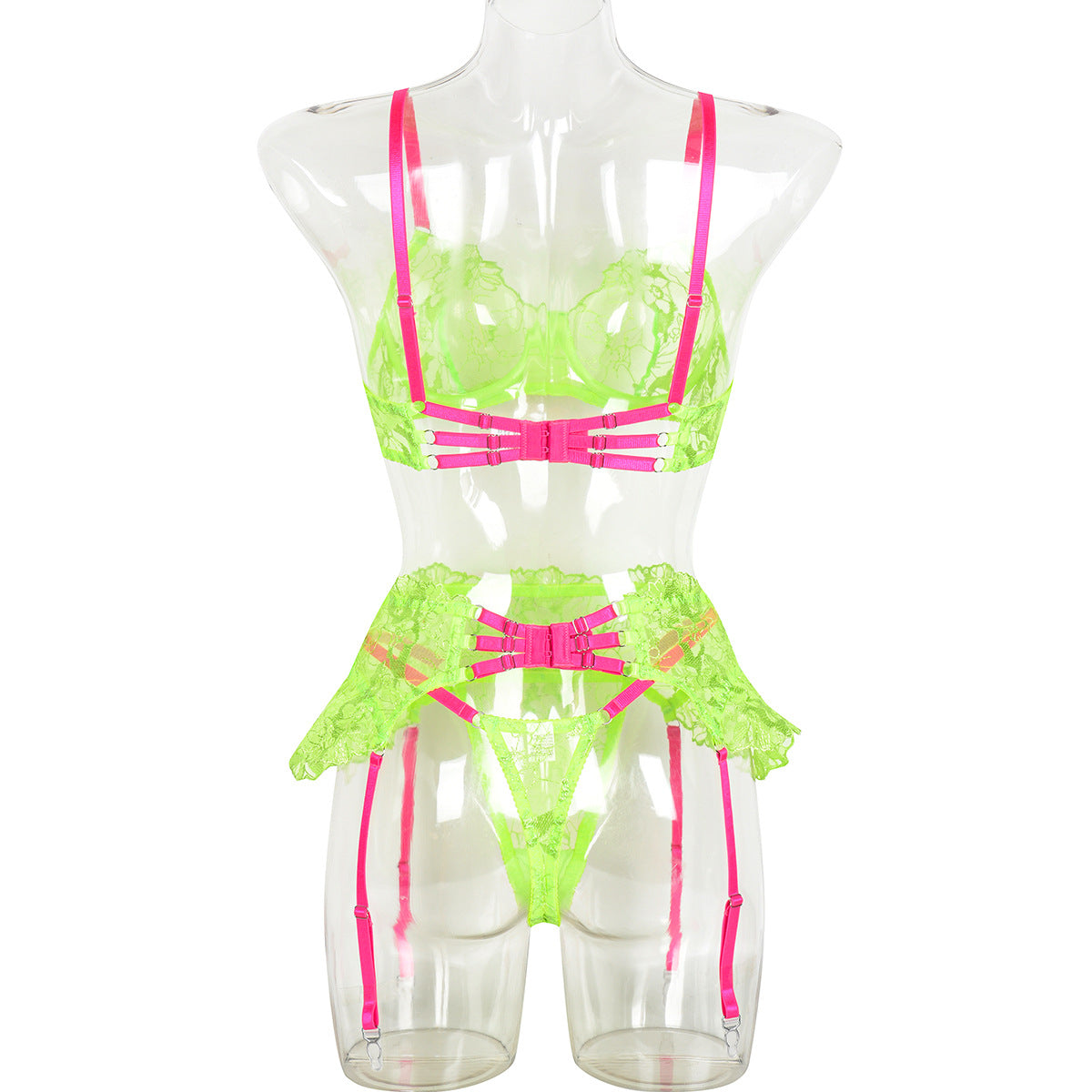 Women's Fashion Embroidered Flower Exquisite Underwear Three-piece Set