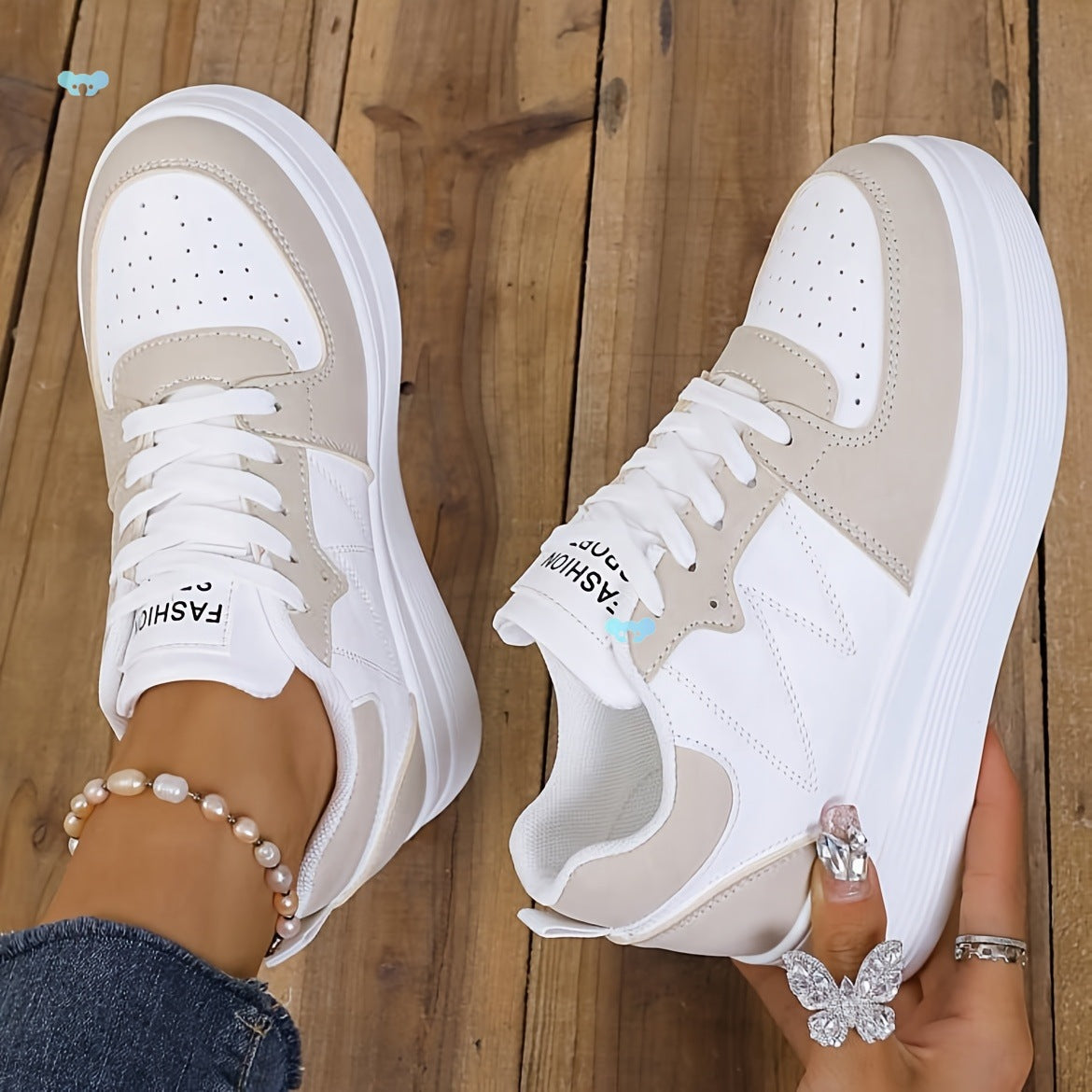 Women's Low-top Lace-up Sneakers With A Synthetic Upper And Thick Sole