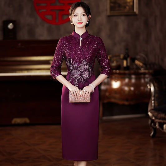 Mom-in-law Outfit Slimming Formal Dress For Weddings And Welcoming Guests