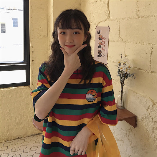 Striped Short Sleeve T-Shirt Lazy Chic Top