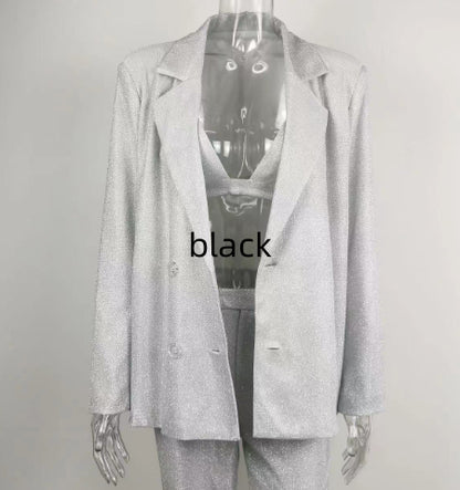 Glitter Suit Jacket Underwear Straight Leg Pants Suit