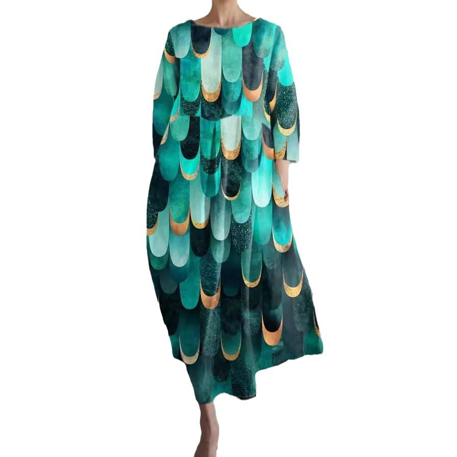 Retro Floral Pocketed Loose Womens Printed Maxi Dress