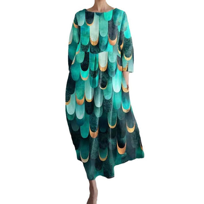 Retro Floral Pocketed Loose Womens Printed Maxi Dress