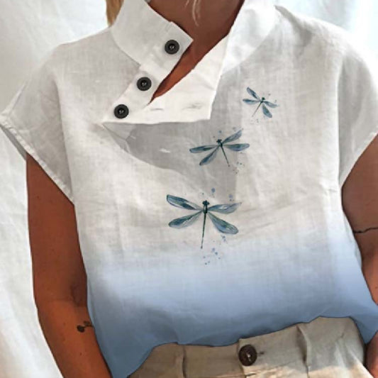 Casual Stand Collar Short Sleeve Regular Pullover Digital Printing Women's Top T-shirt