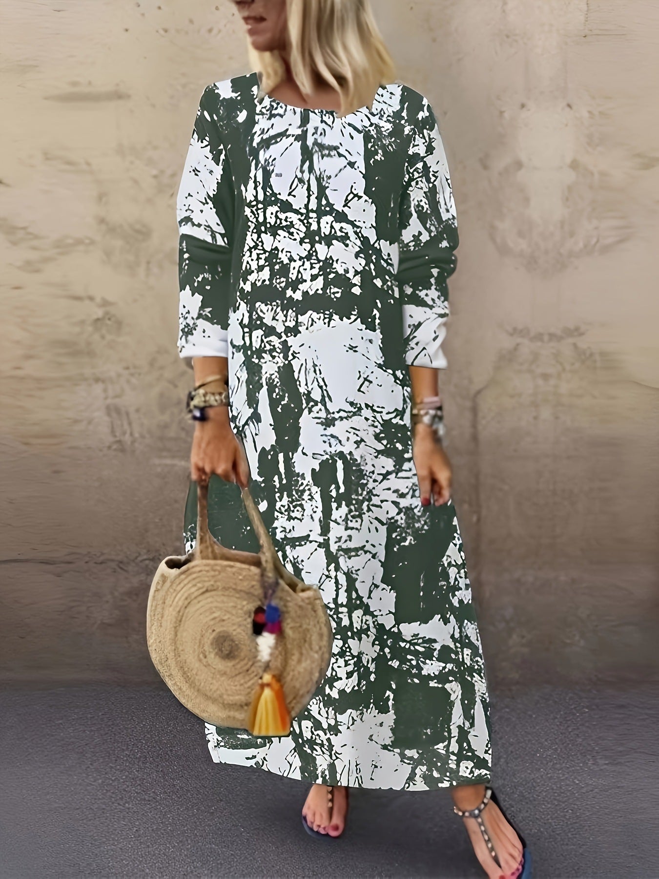 Arrival Long Crew-Neck  Printed Long-Sleeve Womens Dress