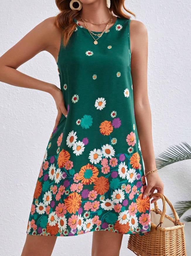 Floral-print Sleeveless Slip Dress With A Fitted Waist-cinching Design For An Elegant Look