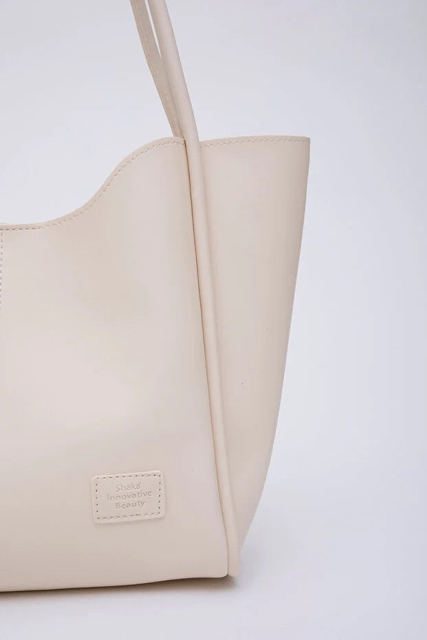 Cream Faux Leather Hand And Shoulder Bag