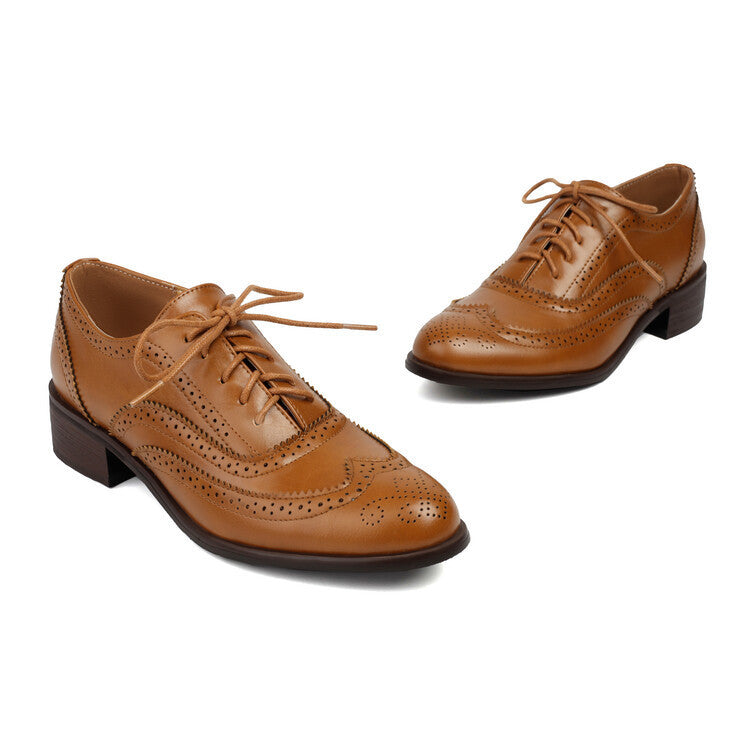 Color Matching Pumps Round Head Shallow Mouth Front Lace-up Women's Chunky Heels