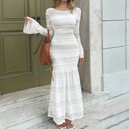 Womens Solid-Color Elegant Flared-Sleeve Bodycon Dress