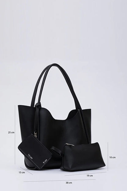 Black Faux Leather Hand And Shoulder Bag