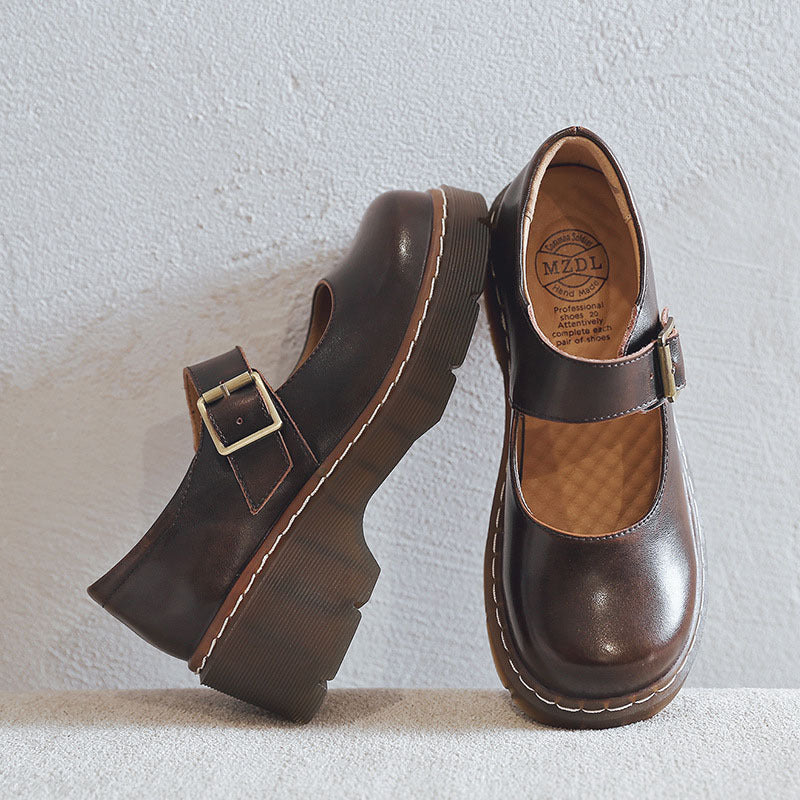 Women's Fashion Retro Buckle Mary Shoes