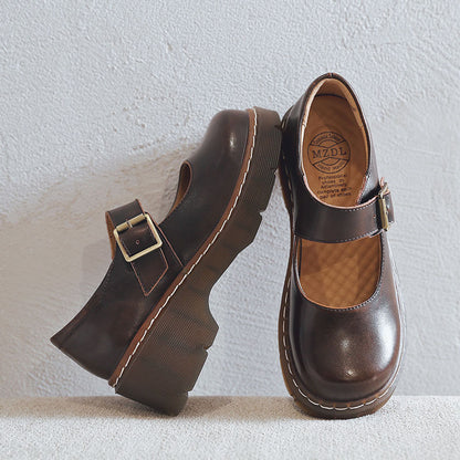 Women's Fashion Retro Buckle Mary Shoes