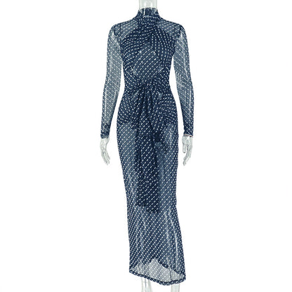 Fashionable Polka Dot Design Waist Cinching Sheath Dress