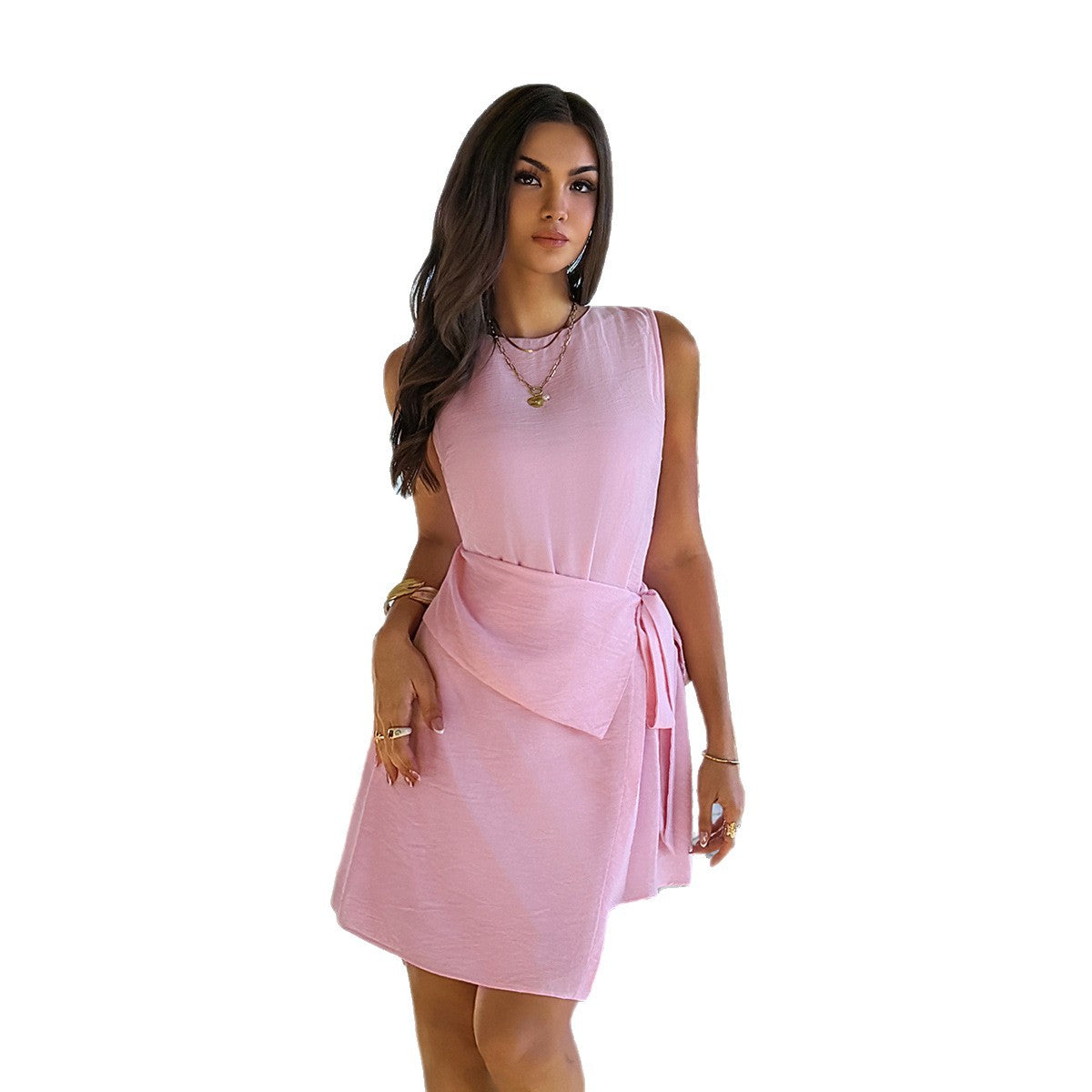 Solid-color Strap Dress For Leisure And Vacation