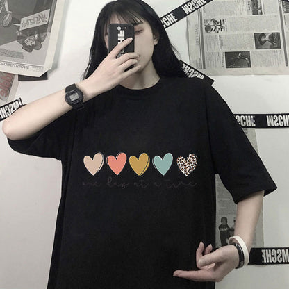 Round Neck Short Sleeve T-shirt Plus Size Loose Trendy Casual Print Top Youth Half Sleeve