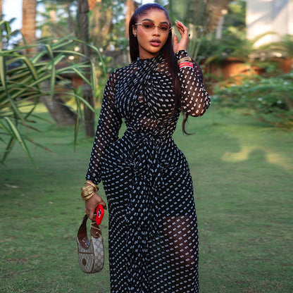 Fashionable Polka Dot Design Waist Cinching Sheath Dress