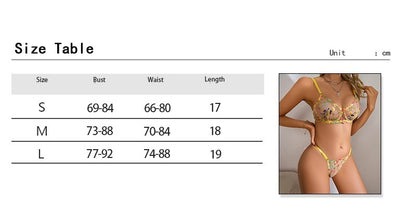 Mesh Embroidery Steel Ring Push Up Underwear T-back Suit