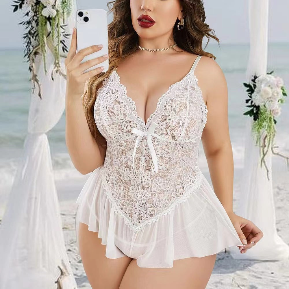 Lace Sleeveless Jumpsuit Underwear Deep V Pajamas